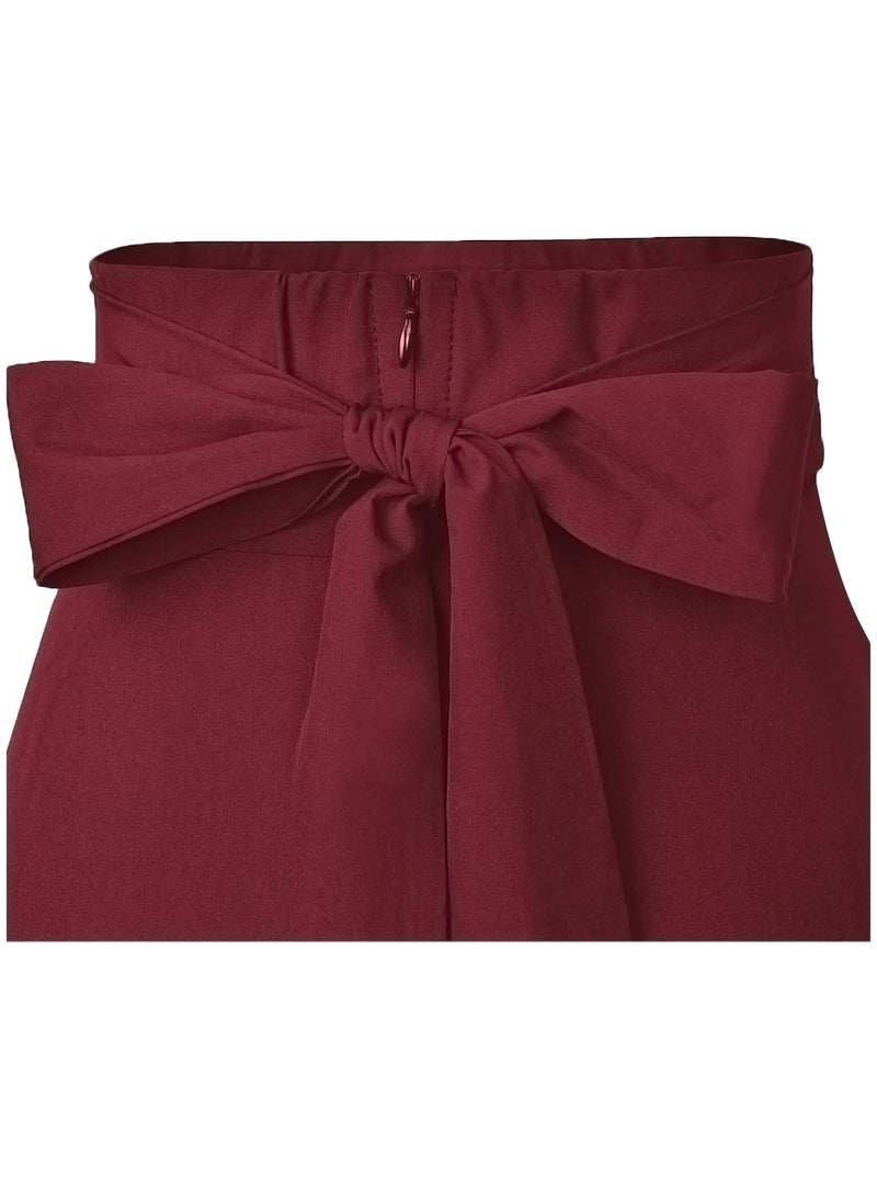 RANPHEE Burgundy Skirt for Women 2026 Long Pleated Vintage A Line Wine Red Cute High Waist Tummy Control Beach Vacation Flowy Skirts 1X XL - Image 4